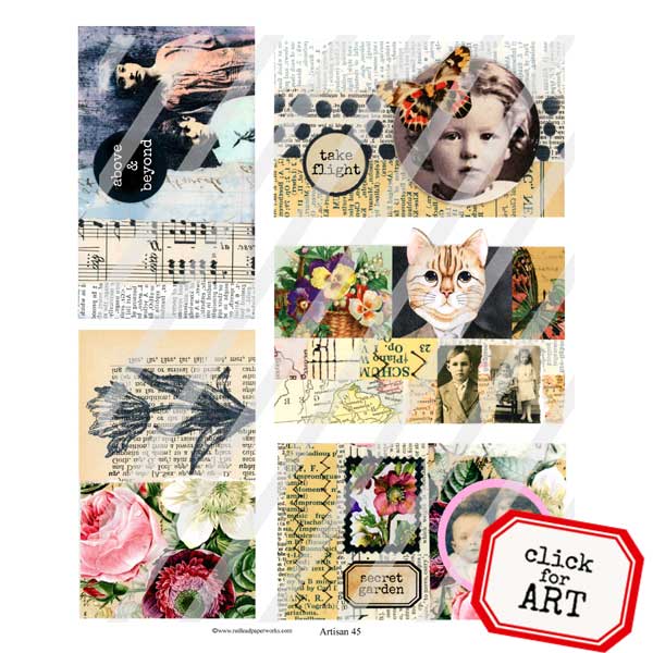 Collage Sheets Library Artisan 45 Collaged Postcards Collage Sheet