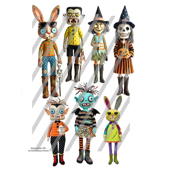 Kooky Kreatures Paper Dolls Halloween 172 Collage Sheet