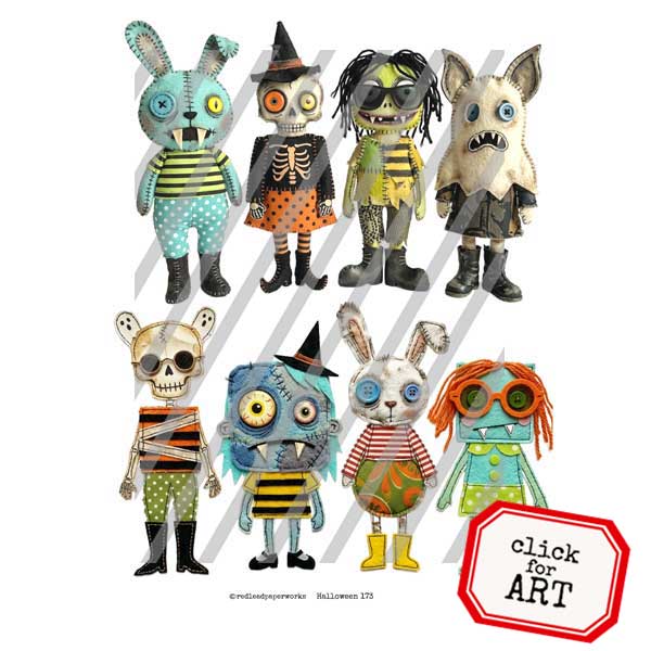 Kooky Kreatures Paper Dolls Halloween 173 Collage Sheet