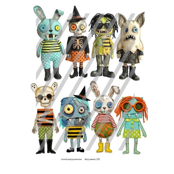 Kooky Kreatures Paper Dolls Halloween 173 Collage Sheet