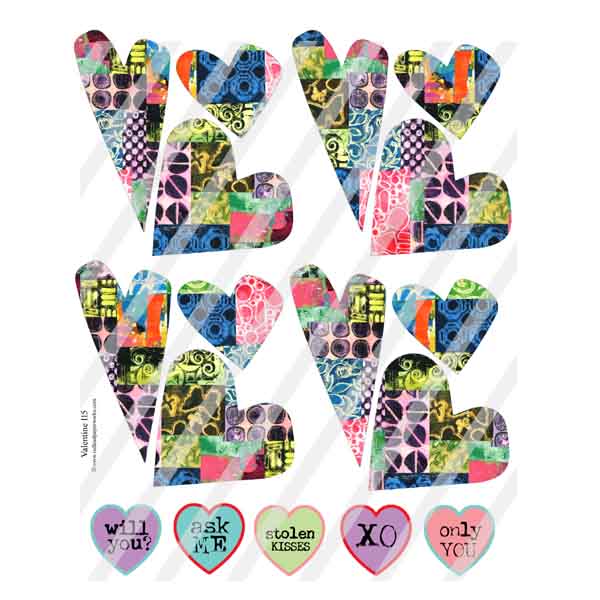Valentine 115 Quirky Hearts Collage Sheet