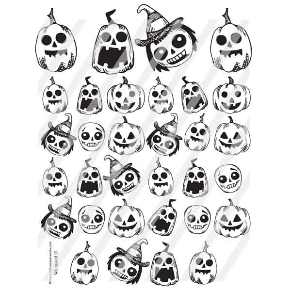 Whimsical 13 Scary Halloween Pumpkins Collage Sheet