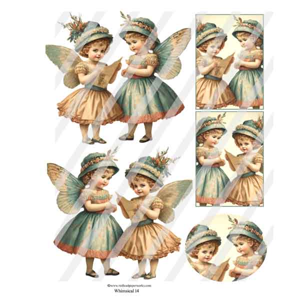 Whimsical 14 Fairy Children Collage Sheet