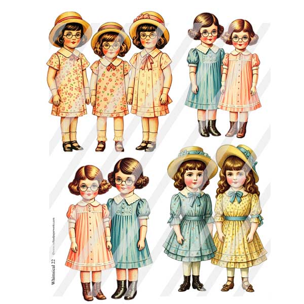 Whimsical 22 Paper Dolls Collage Sheet