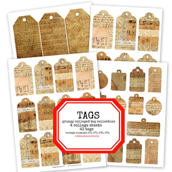 Grungy Collaged Tag Collection Collage Sheets SAVE 30%