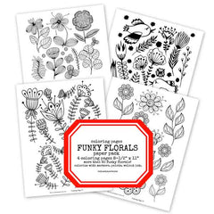 Funky Florals Coloring Pages Collage Sheets Paper Pack SALE!