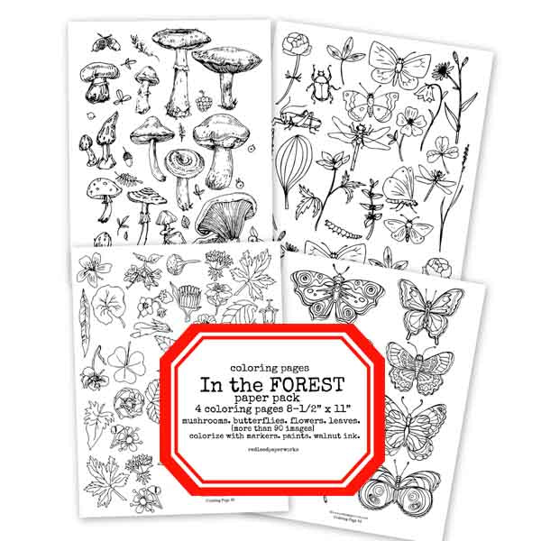 In the Forest Coloring Pages Collage Sheets Paper Pack SALE!