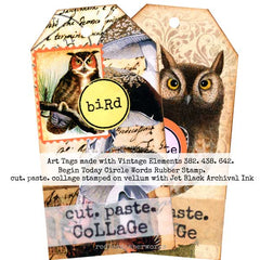 Mixed Media Art Tags with Vintage Owls 