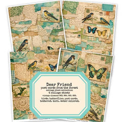 Dear Friend Post Cards Paper Scraps Collage Sheet Collection Save 25%