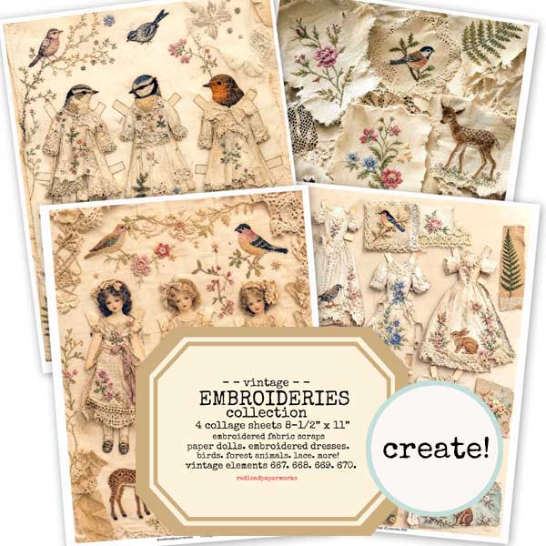Vintage Embroideries Collage Sheet Collection Save 30%