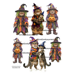 Whimsical Halloween Cats Collage Sheet