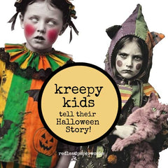Tell the Creepy Kids Halloween Story. They are all dressed up for a night of Halloween Fun! The Halloween Collage Sheet 185 has 6 different Halloween Kids dressed in creepy costumes.