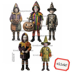 Its Halloween Night and the Creepy Kids are all dressed up for a Halloween Night of fun. The Creepy Halloween 186 Collage Sheet has 6 different kids dressed in Halloween costumes.