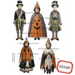 Ghosts, Goblins, Skeletons, and More. Halloween Paper Dolls are dressed up in costumes for Halloween Night. The Halloween Paper Doll Collage Sheet has 5 different Halloween Paper Dolls.