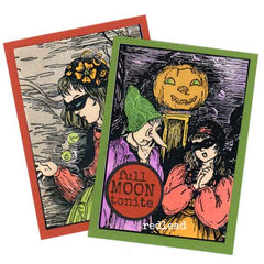 Full Moon Tonite Wood Mount Halloween Rubber Stamp