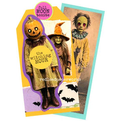 Mixed Media Halloween Art with Vintage Photos and Rubber Stamped Halloween Words.