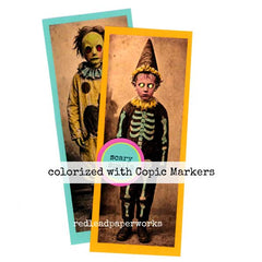 Two vintage-style mixed media Halloween  cards with Vintage Style Photos and Rubber Stamped Halloween Words.