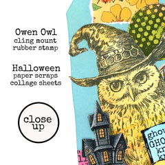 Halloween Owl Mixed Media Tag with Halloween Paper Scraps