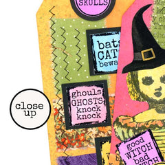 Close up Halloween Rubber Stamped Art Tag