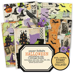 Halloween-themed collage papers scrapbooking collection with various Halloween 