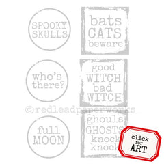 Halloween Circles and Squares Words Cling Mount Rubber Stamps