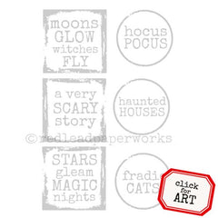 Set of Halloween-themed cling mount rubber stamp circles and squares 