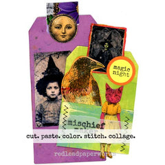 Mixed Media Halloween Colorful Collaged Art Tags