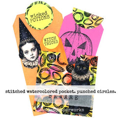 Colorful Collaged Mixed Media Stitched Pocket Tags 