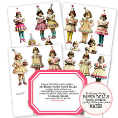 Whimsical Happy Birthday Paper Dolls Collage Sheet Collection