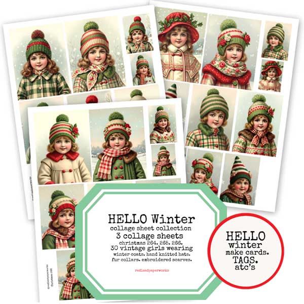 Hello Winter Vintage Girls Collage Sheet Collection SALE!