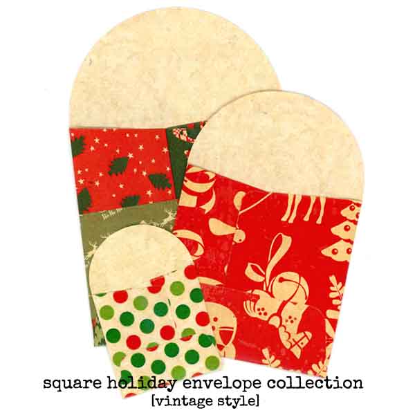 6 Vintage Style Holiday Square Envelopes Collection