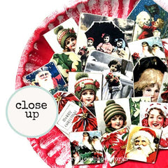 Collection of vintage-style Christmas cards featuring children and Santa Clause