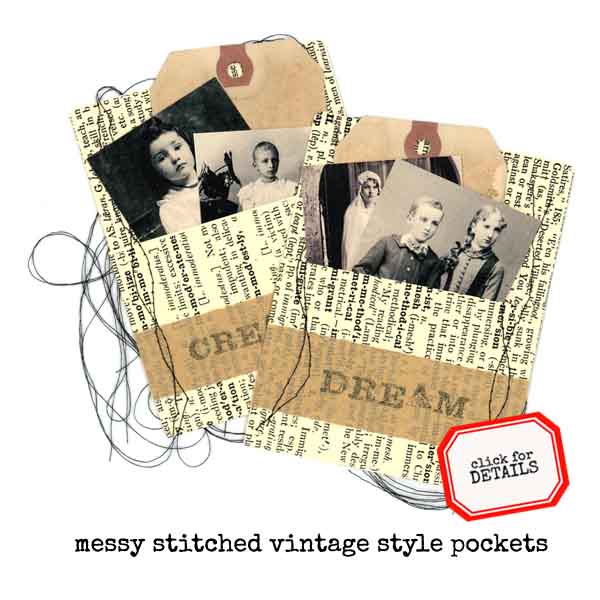 2 Messy Stitched Dream Create Vintage Style Pockets