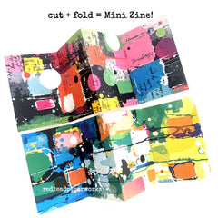 A colorful abstract art print folded mini zine.