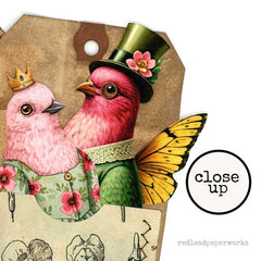Stitched Paper Colorful Mixed Media Bird Paper Doll Collage Sheets