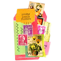 Pretty Little Flowers Mixed Media Collage Art Tags