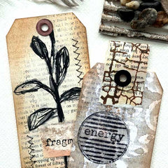 Stitched Mixed Media Energy Rubber Stamped Art Tags