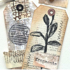 Stitched Mixed Media Fragments Art Tags