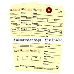 Three yellow alteration tags with text and checkboxes on a white background