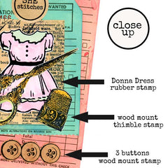 Collage of rubber stamps with labels on a white background