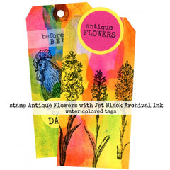 Colorful Mixed Media Antique Flowers Art Tags