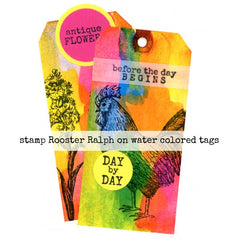 Colorful Water Colored and Stamped Rooster Art Tags