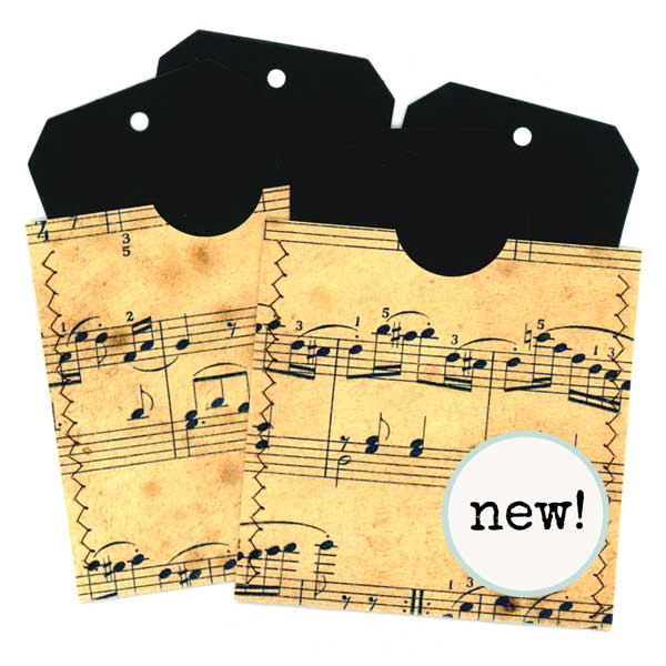 2 Stitched Faux Vintage Music Paper Pockets