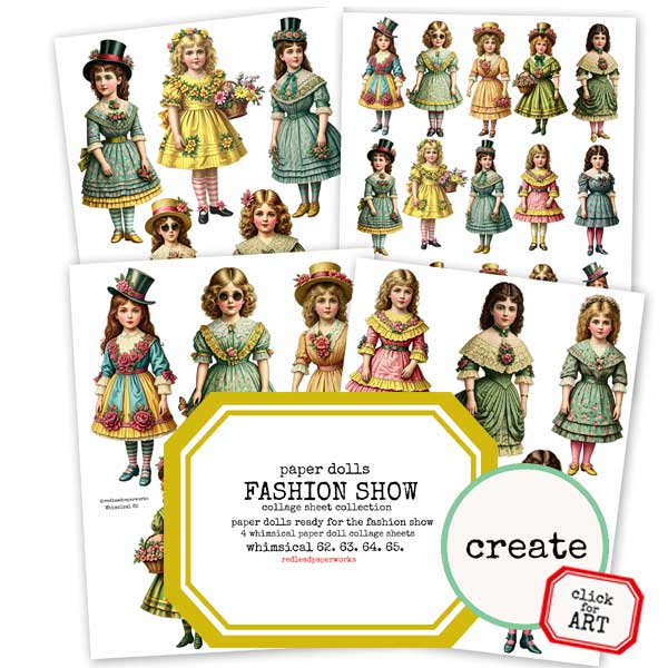 Whimsical Fashion Show Paper Dolls Collage Sheet Collection Save 20%