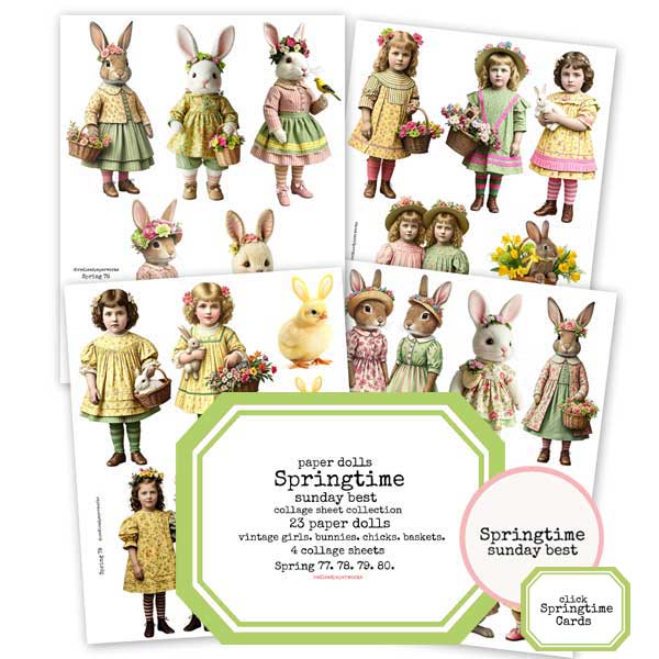 Springtime Sunday Best Paper Dolls Collage Sheet Collection Save 20%
