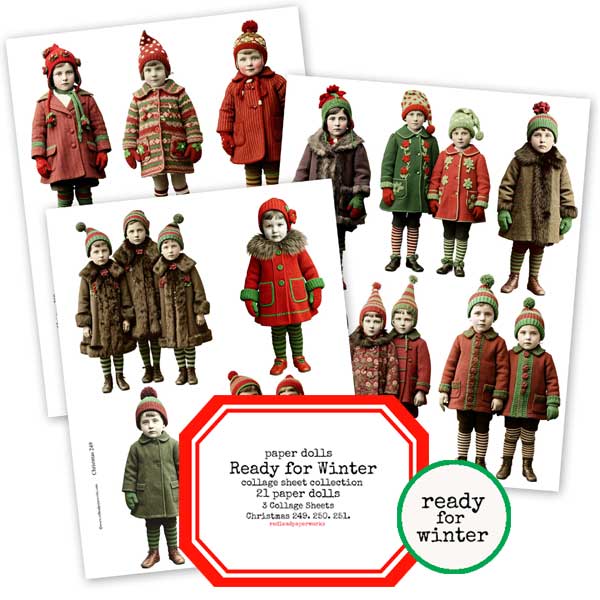 Ready for Winter Paper Dolls Collage Sheet Collection Sale!