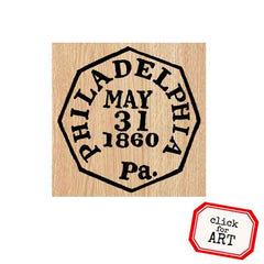 Philadelphia 1860 Postmark Wood Mount Rubber Stamp
