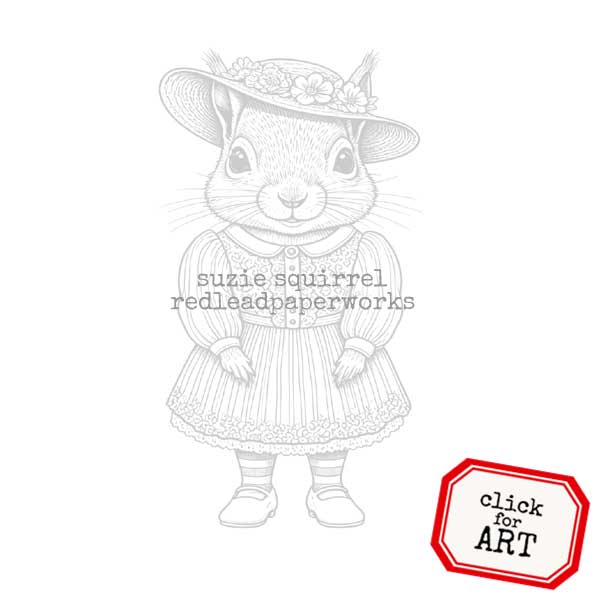 Whimsical Suzie Squirrel Rubber Stamp Save 20%