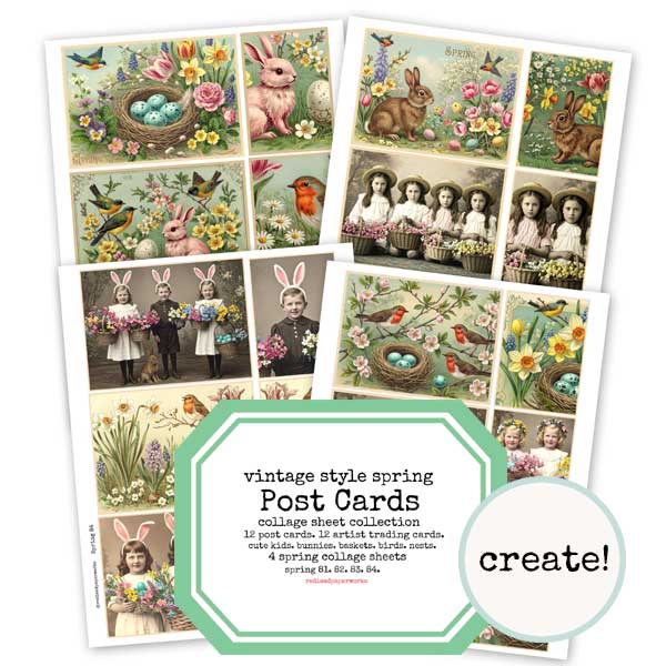 Spring Vintage Style Post Cards Collection