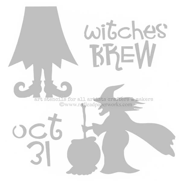 Witches Brew Halloween Stencil 6 x 6